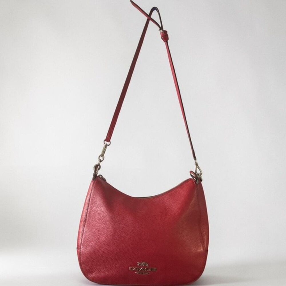 Coach Red Pebbled Leather Harley Crossbody Bag Slouchy Hobo Satchel Purse